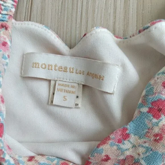 Floral Women's Dress A-Line Ruffle Straps Pink Small Monteau Los Angeles - Picture 5 of 11